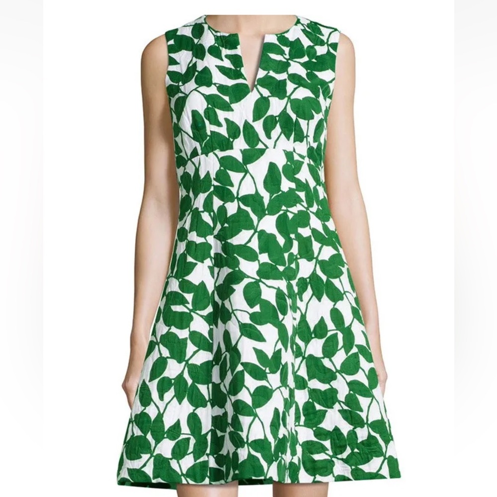 Kate Spade Quilted Garden Leaves Pique A-Line Dress, Green, Size 2! - Picture 2 of 10
